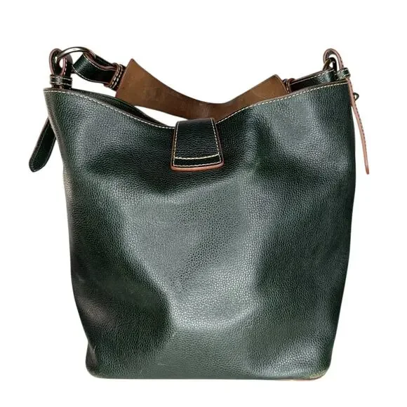 Dooney & Bourke Lily Bucket Pebbled Leather Green Front Buckle Shoulder Bag - Picture 4 of 12